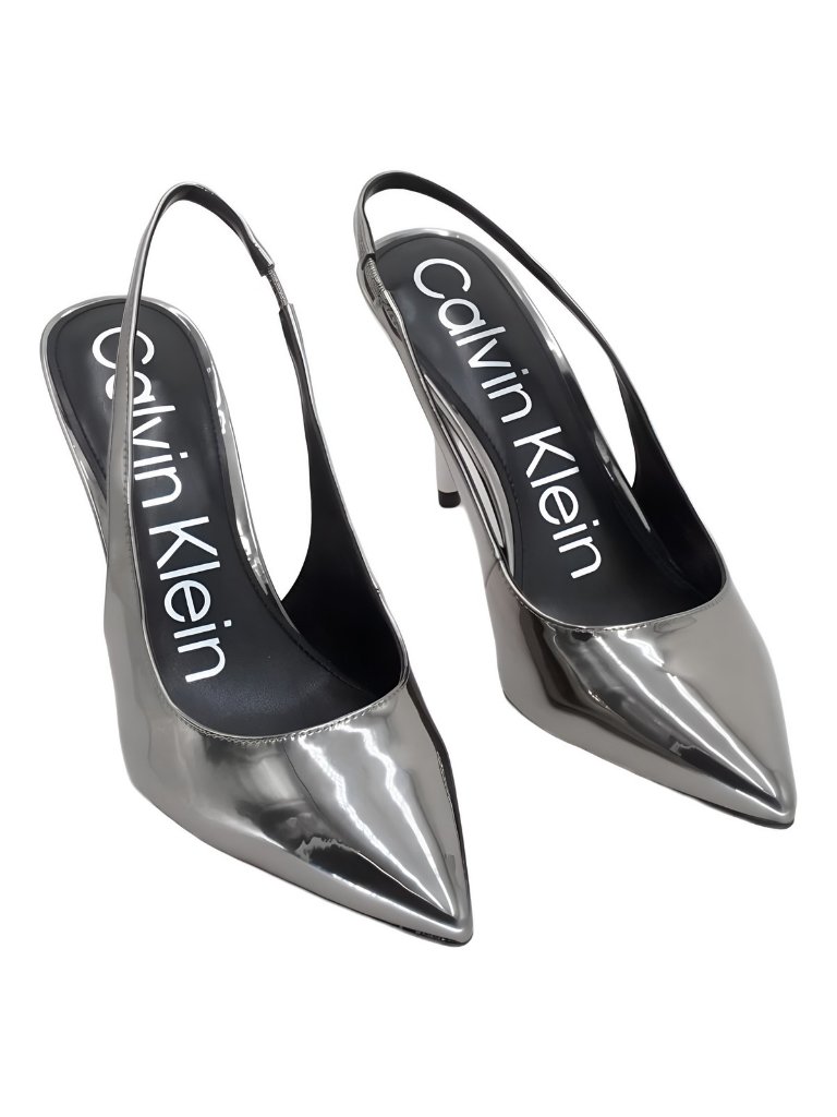 Calvin Klein Cinola Pointed Toe Slingback Stiletto Pumps Pewter Silver 7m